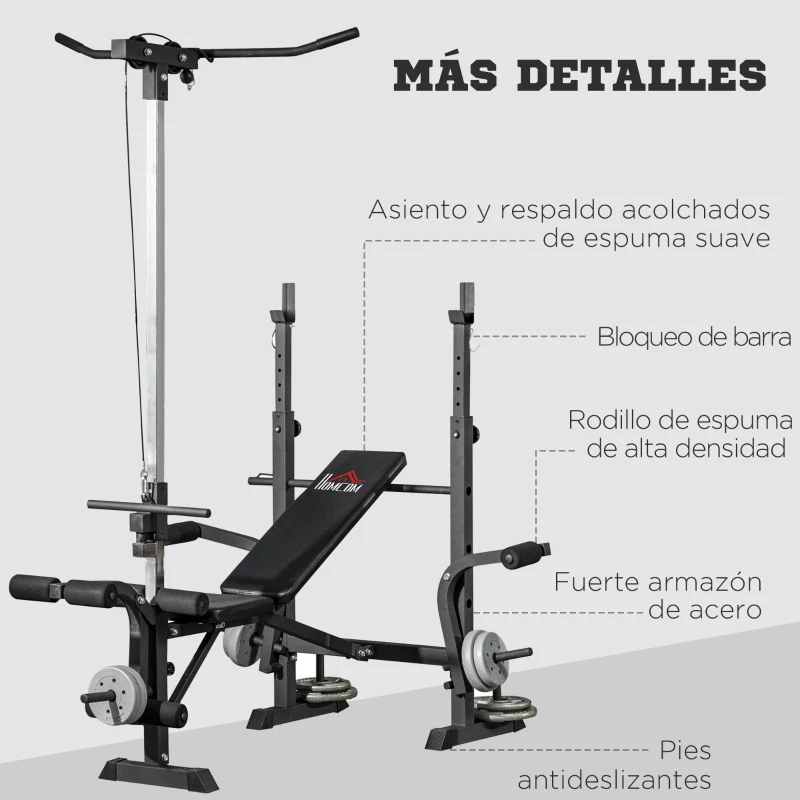 HOMCOM Banco de Pesas Multifuncional Ajustable para Entrenamiento de Cuerpo Entero 180x134x200 cm Plata y Negro