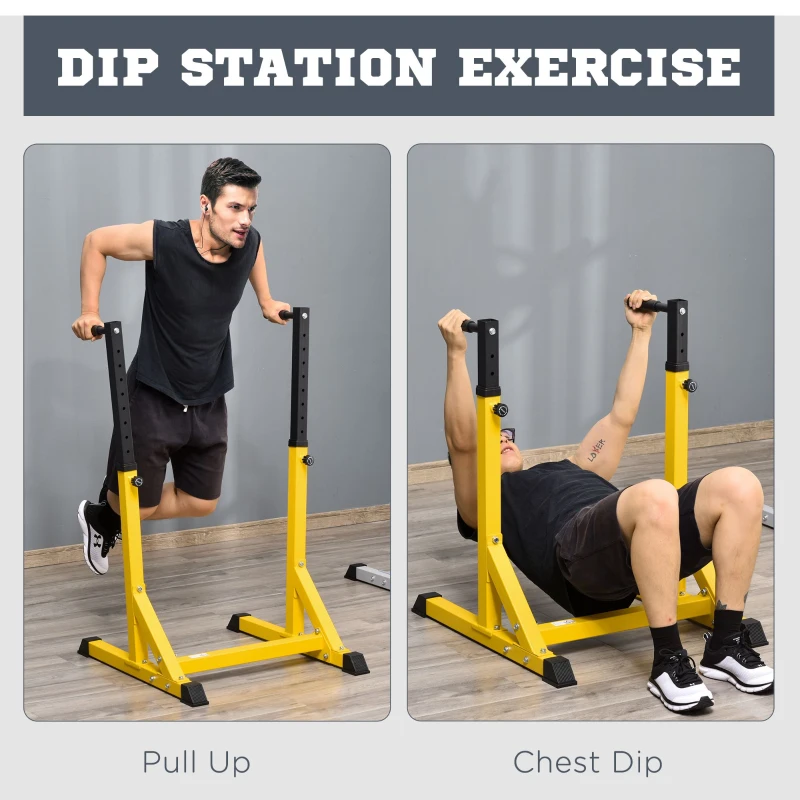 HOMCOM 66Lx75Wx119H cm Dip Station Chin Up Parallel Bars Pull Up Power Tower Home Gym Workout Bicep Tricep Fitness Equipment Height Adjustable