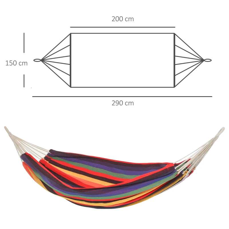 Outsunny Amaca da Giardino Extra Large in Cotone e Poliestere con Sacca di Trasporto, 200x150cm Righe Multicolore