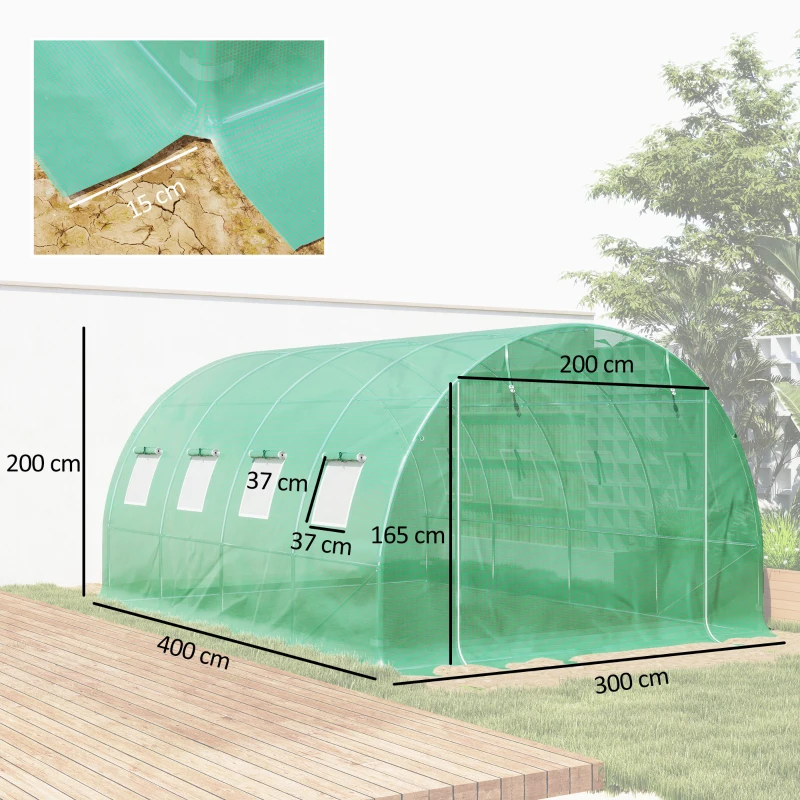 Outsunny Vervangende kasafdekking, weerbestendig, 400 cm x 300 cm x 200 cm, Transparant, Groen