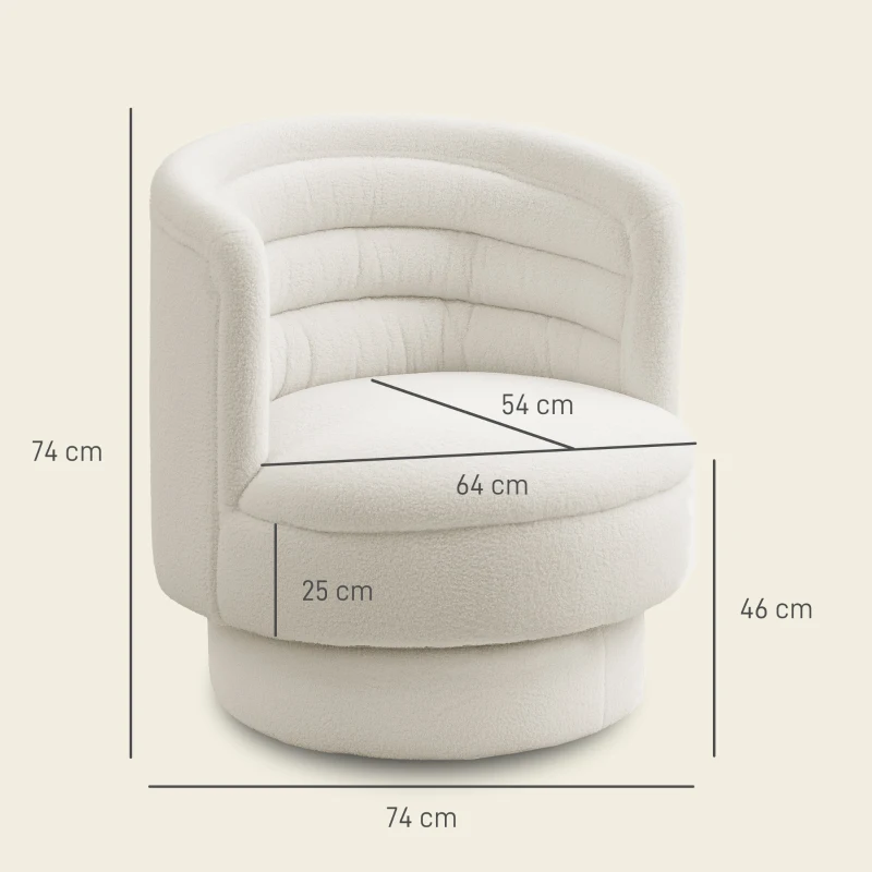 HOMCOM Draaibare gestoffeerde fauteuil, moderne loungefauteuil met frame van rubberhout, voor woonkamer en slaapkamer, crèmewit