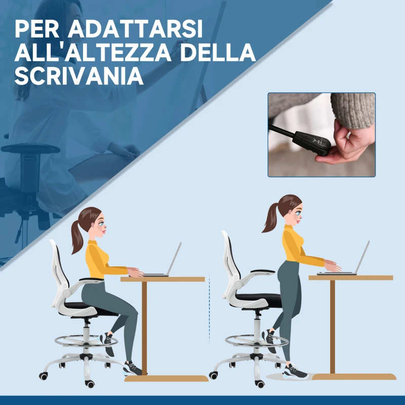 Vinsetto Sedia da Ufficio Ergonomica in Tessuto Traspirante con Altezza Regolabile e Braccioli Ribaltabili, 59x65x110-130 cm