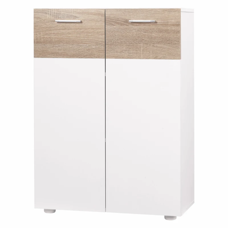 kleankin Meuble de rangement Armoire Commode pour Salle de Bain, Salon, Chambre Double Porte avec 2 étagères réglables en Bois Blanc etchêne Clair