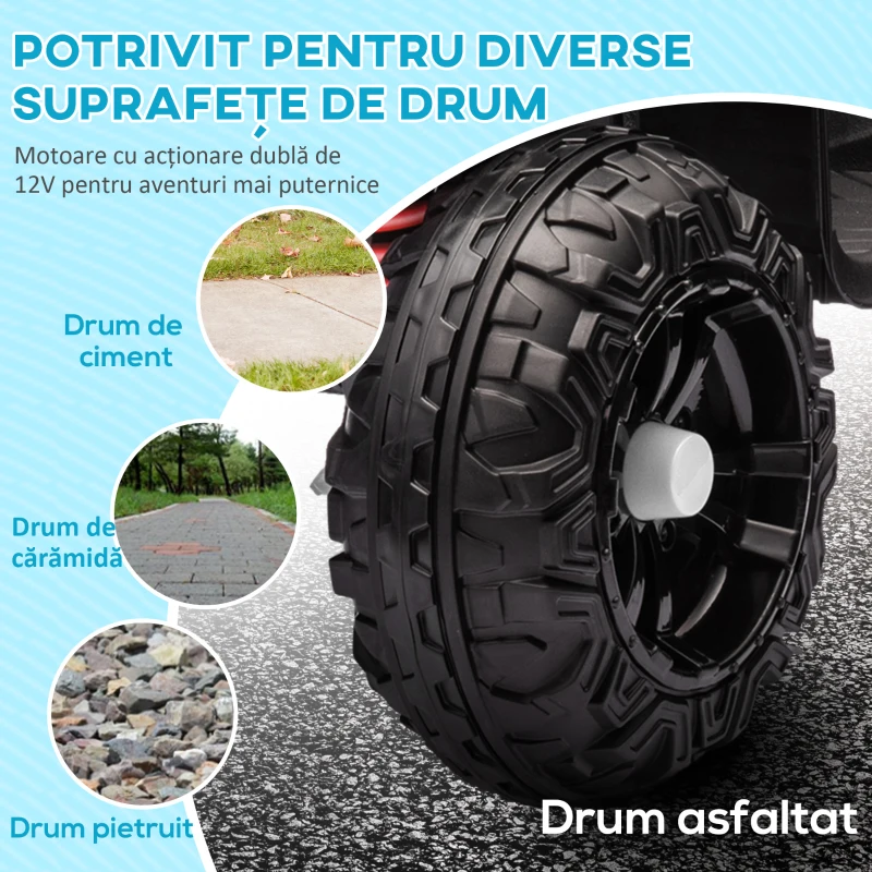 AIYAPLAY ATV Electric pentru Copii 12V cu 2 Motoare, Suspensii, Faruri LED, MP3, 37-60 Luni, Interior Exterior, Alb