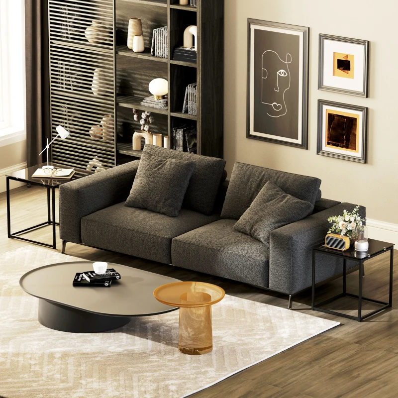 HOMCOM Set of 2 Coffee Table, Nest of Tables with Tempered Glass Desktop and Metal Frame, Black