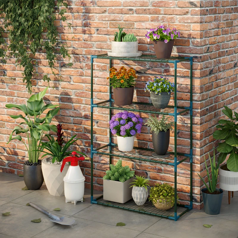 Outsunny plantenrek, set van 2, elk met 4 planken, gecombineerd of afzonderlijk te gebruiken, staal, groen, 70 x 27 x 110 cm