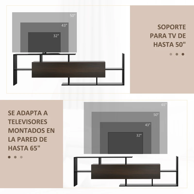 HOMCOM Mueble de Salón para TV Conjunto Muebles de TV 153,6x25x42cm y Estante de Pared 150x14,5x16,3cm Negro y Marrón