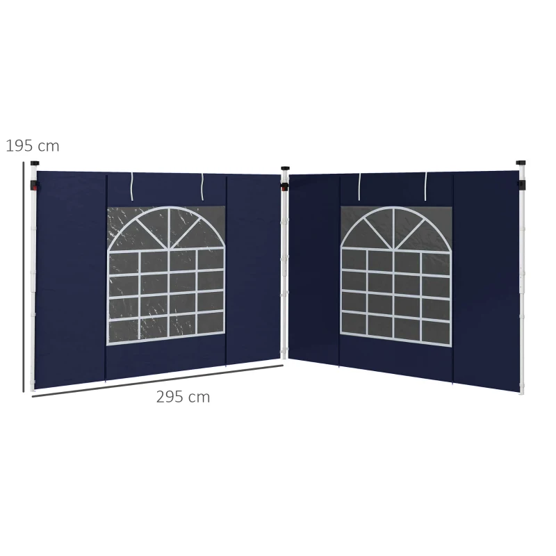 Outsunny Paviljoen Gordijnen, Set van 2, voor 3x6m of 3x3m Tuinpaviljoens, met Ramen en Deuren, Blauw