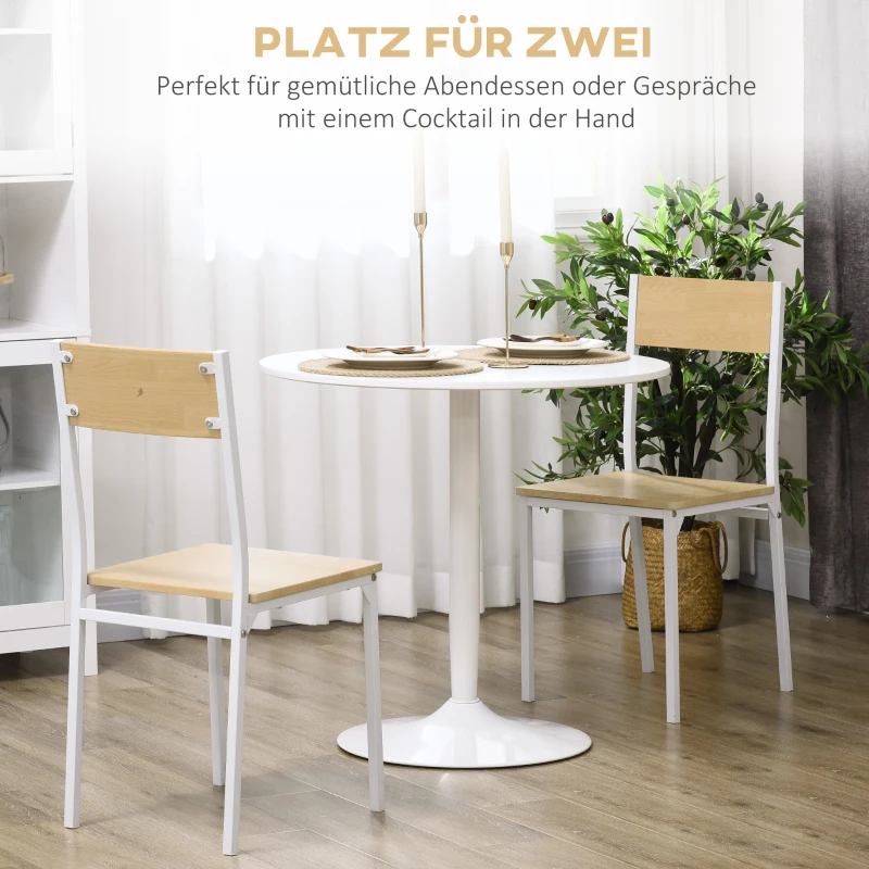 HOMCOM Eettafel voor 2 Personen, Ronde Tafelblad Ø80 cm, MDF en Staal, Antislip, Wit, 75H cm
