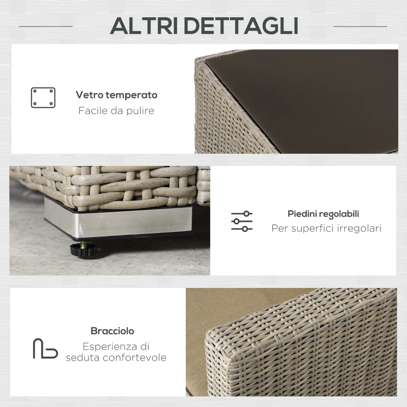 Outsunny Set 4 Pz Salotto da Esterni in Rattan con 1 Divano, 2 Poltrone e 1 Tavolino, Kaki e Beige