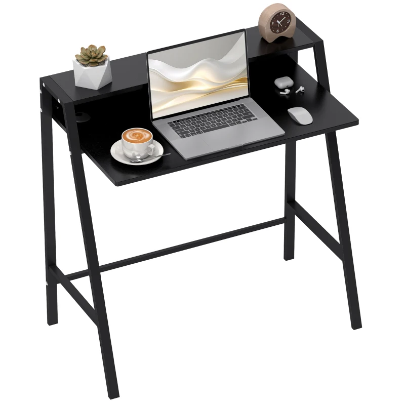 HOMCOM bureau, computertafel, bureau, werktafel met kabeldoorvoer, lade, MDF metaal zwart 84 x 45 x 85 cm