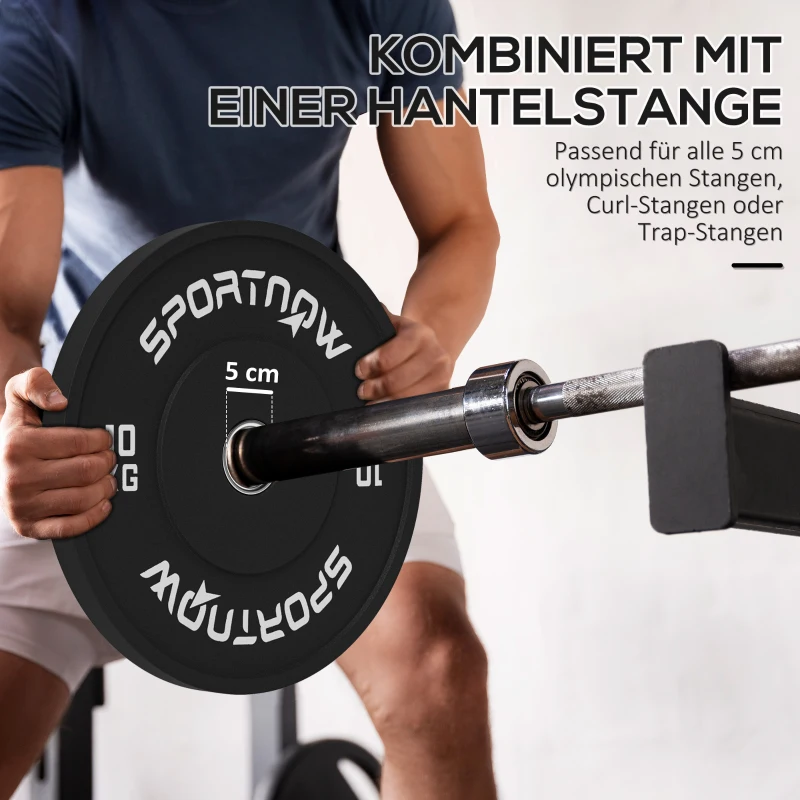 SPORTNOW Set Halterschijven, 2 x 10 kg, Olympische Standaard, Rubber, Geluidsarm, Zwart