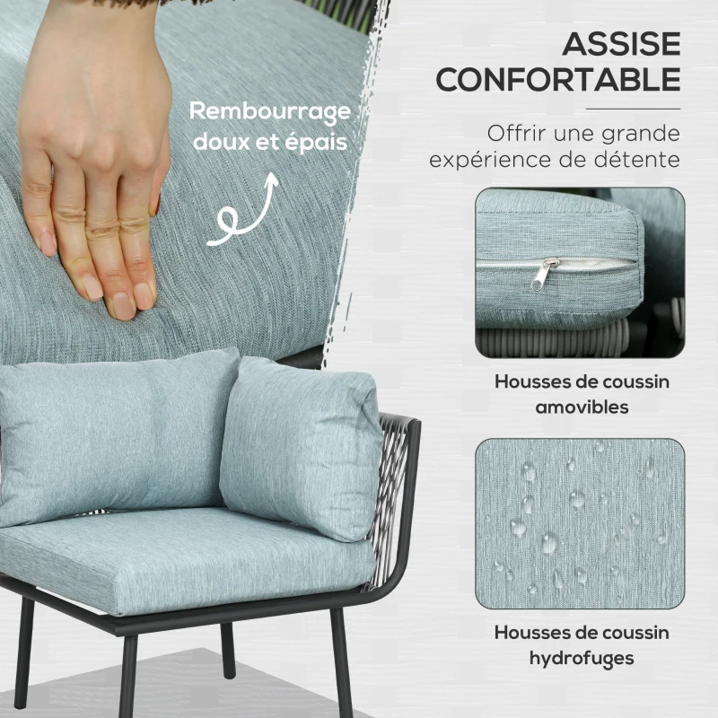 Outsunny Salon de jardin d'angle 4 pièces avec 2 canapé d'angle 2 places + 1 canapé d'angle 1 place + table basse coussins gris