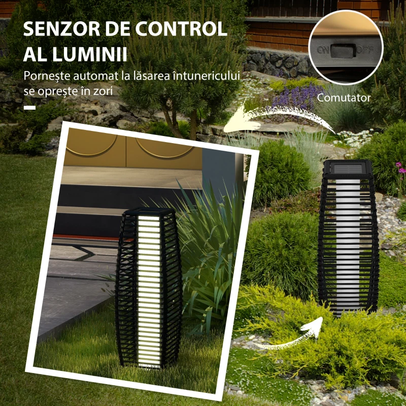 Outsunny Lampadar solar, Lampa de exterior cu lumini LED, Negru