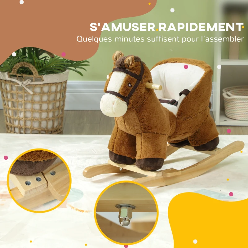 AIYAPLAY Cheval à bascule pour enfants jouet à bascule bébé de 18 à 36 mois avec effet sonore base en bois ceinture de sécurité