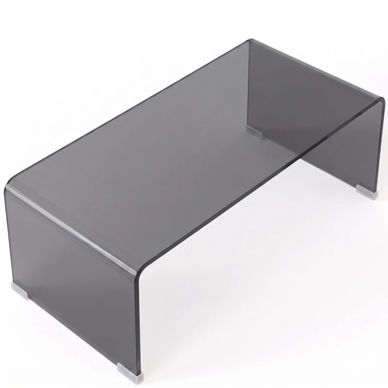 HOMCOM Mesa de centro de vidrio, mesa de salón rectangular diseño moderno con bordes redondeados seguros, gris claro transparente