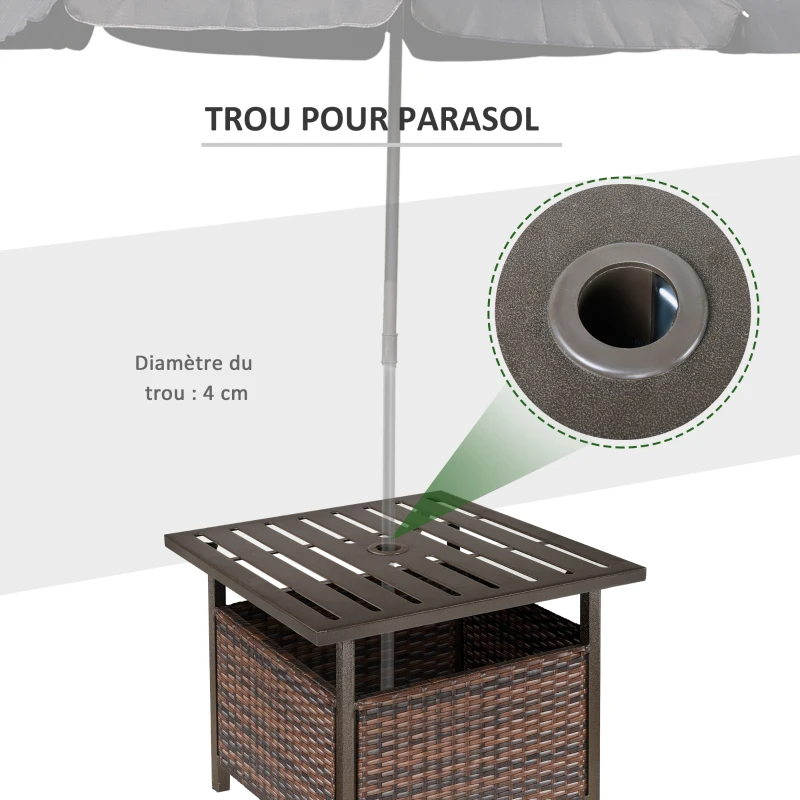 Outsunny Table basse pied de parasol 2 en 1 résine tressée imitation rotin métal époxy chocolat