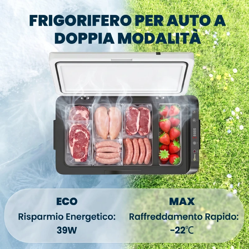 Outsunny Frigo Portatile Elettrico 20L con Maniglia e Schermo LCD, in Acciaio Zincato, 61x32x28.5 cm, Bianco