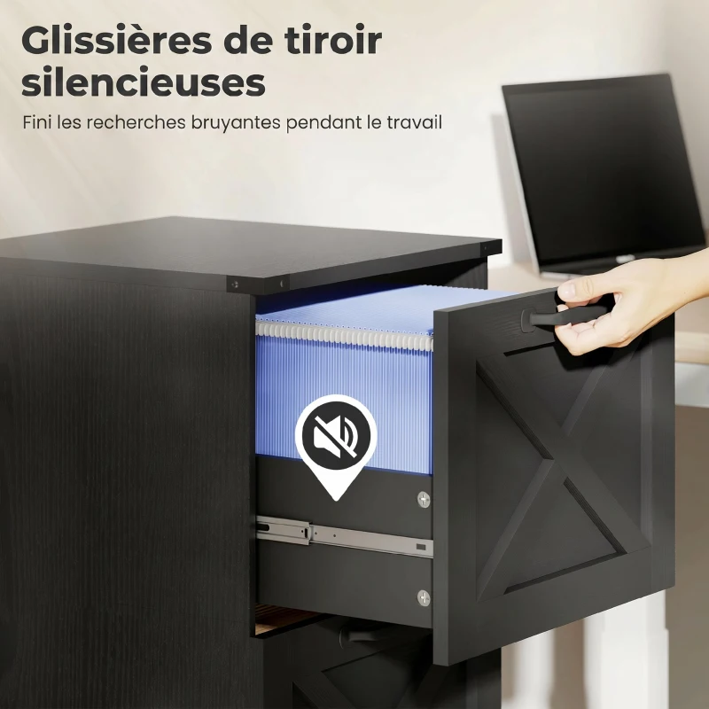 HOMCOM Caisson de Bureau avec 3 Tiroirs, Dossiers Suspendus pour Formats Lettre/A4, Style Rustique, 40x40x101cm, Noir