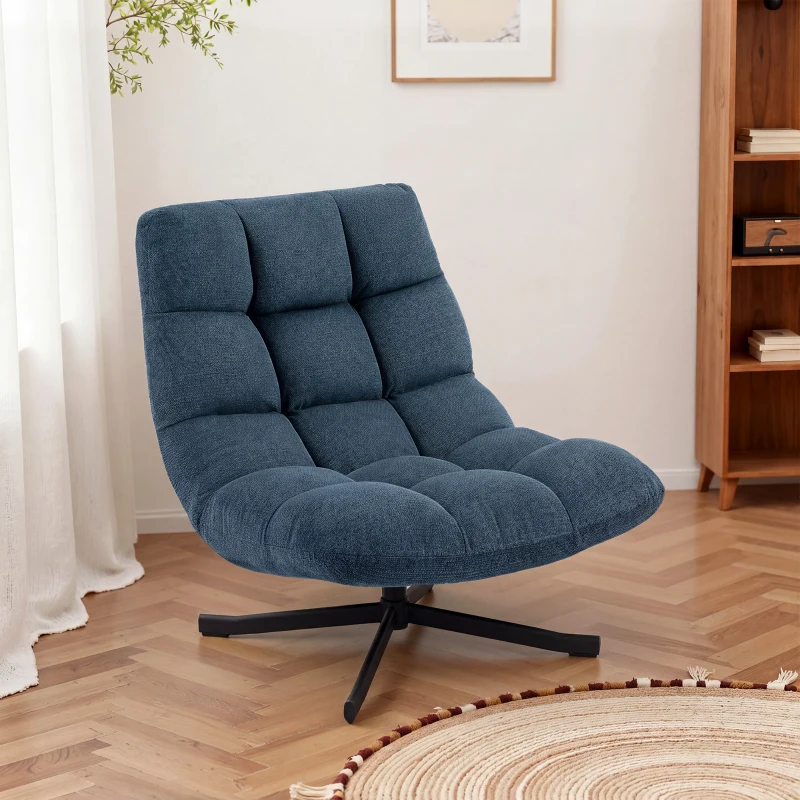 HOMCOM Draaibare Accentstoel, moderne loungefauteuil zonder armleuningen met stalen poten, donkerblauw