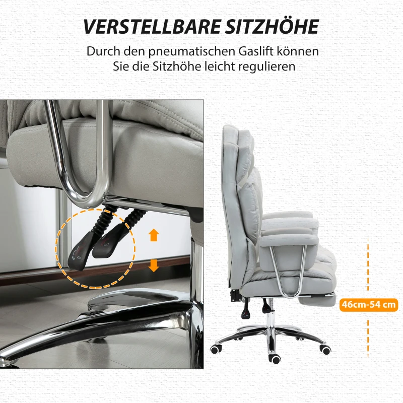 HOMCOM Ergonomische Bureaustoel met Armleuningen, Voetsteun, in Hoogte Verstelbare Draaistoel van Microvezelstof, Gevoerd Computerstoel, Lichtgrijs(m-6)