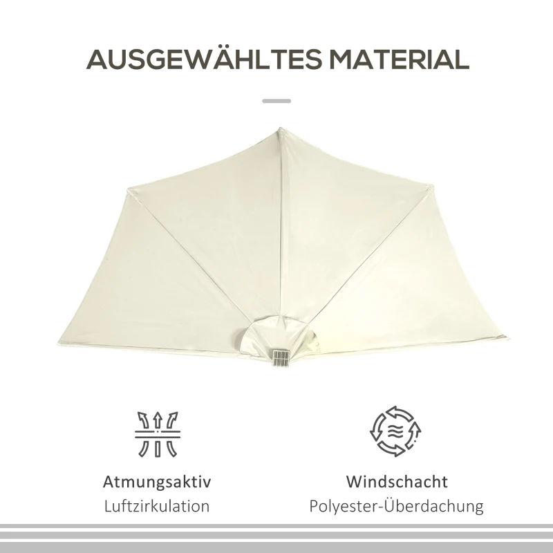 Outsunny parasol, terrasschaduw, halfrond, met zonnepaneel, 20 LED's, handslinger, beige, 2,70 x 1,35 x 2,40 m