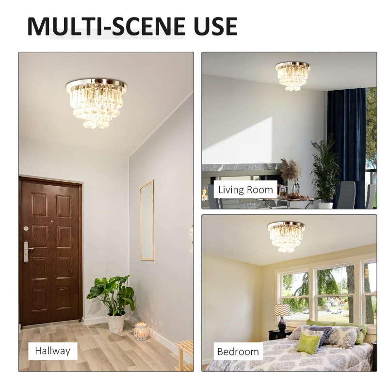 HOMCOM Round Crystal Lamp Chandelier Ceiling Mount Fixture For Living Room Dining Room Hallway Modern (7 Light), Ф35 x 24cm
