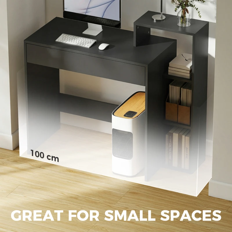 HOMCOM Desk with Storage, Computer Desk with 3 Open Shelves and Drawer, Workstation, Computer Table, Black