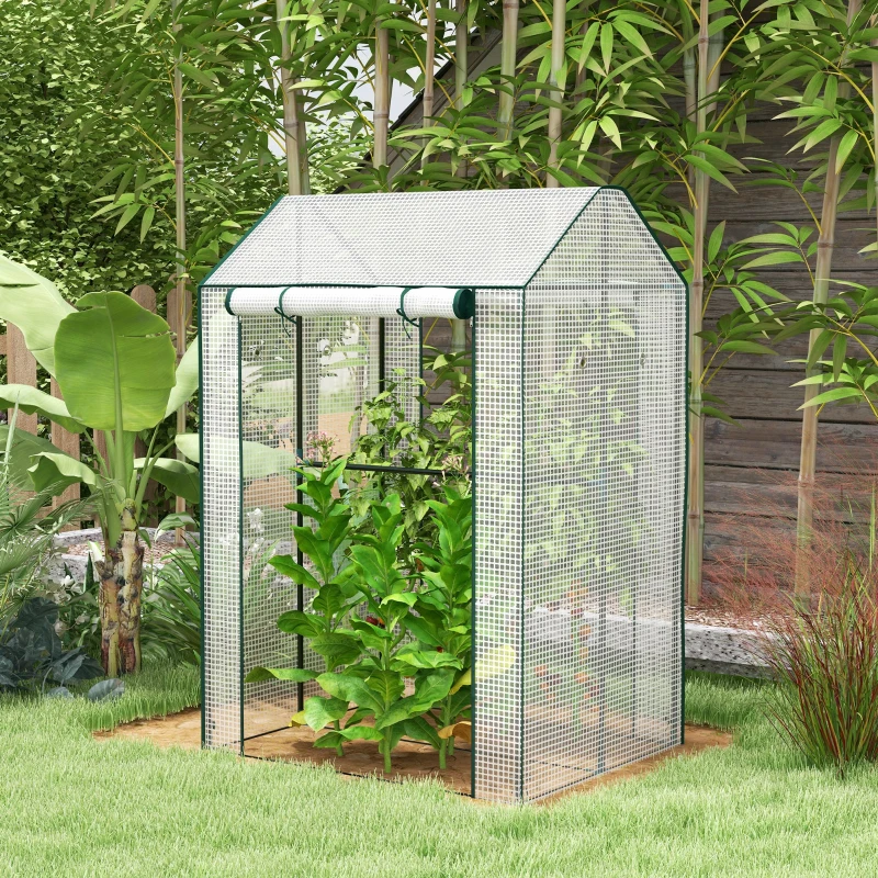 Outsunny Serre de jardin avec 2 espaces et 2 portes enroulables - 0,8 m² Serre à tomates dim. 1L x 0,8l x 1,5H m, Acier et PE