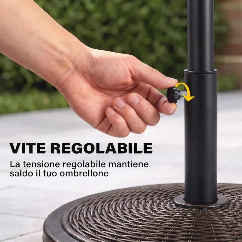 Outsunny Base per Ombrellone in Cemento e Plastica da 14kg con Effetto Rattan Ø48x34cm, Bronzo