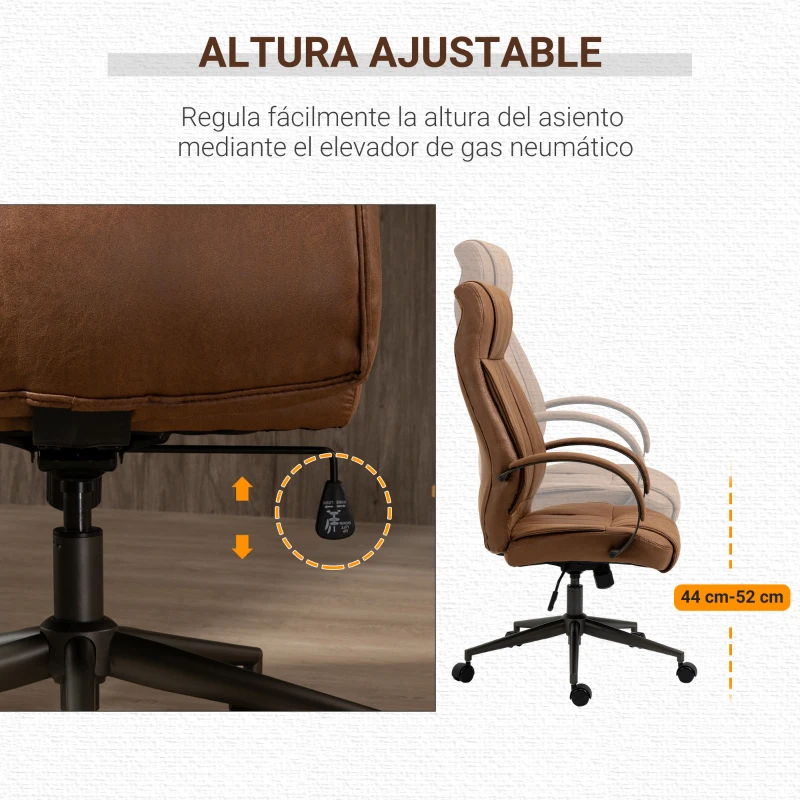 Vinsetto Silla de Escritorio Giratoria con Altura Ajustable Reposacabezas Reposabrazos y Respaldo 65x71,5x114-122 cm Marrón