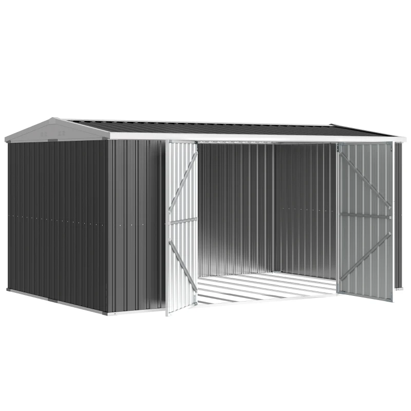 Outsunny 14 x 8ft Outdoor Garden Metal Storage Shed with Lockable Door, Tool Storage Box for Garden, Patio and Lawn, Grey