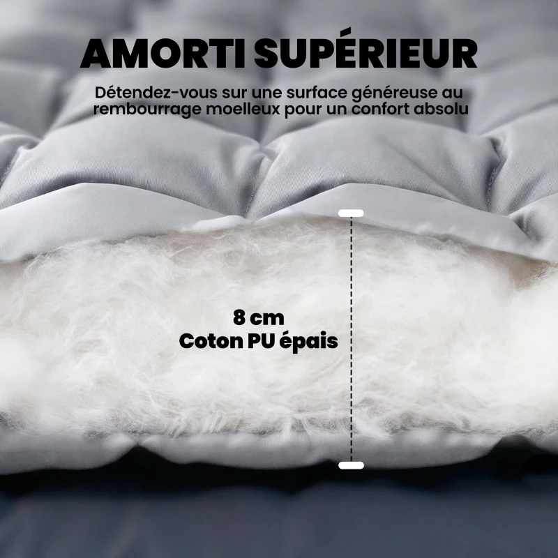 Outsunny Matelas de camping pliable, tapis de couchage 7,6 cm d'épaisseur, avec quatre sangles élastiques aux coins, gris clair