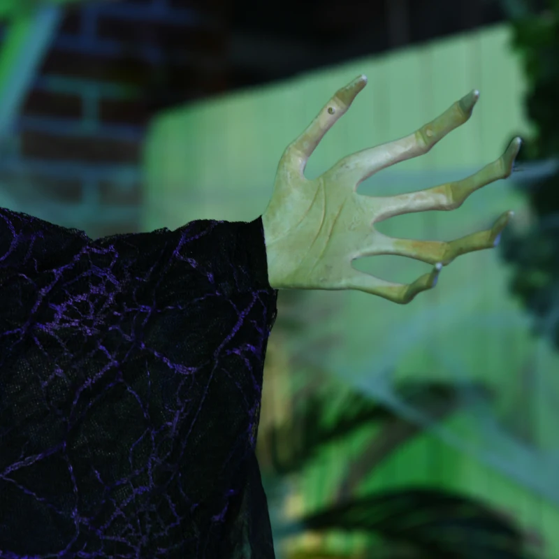 HOMCOM Halloween-heks, Halloween-decoratie, geluidsfunctie, met bewegingssensor, LED-lichten, 130 cm x 18 cm x 183 cm