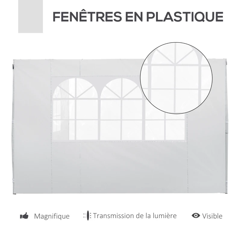 Outsunny Parois latérales de Rechange Barnum tonnelle 3 x 3 ou 3 x 6 m 2 pièces 2 Grandes fenêtres Blanc