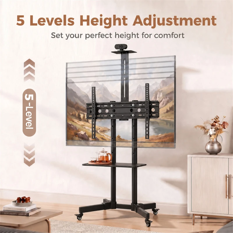 HOMCOM Mobile TV Stand on Wheels for 32-75 Inch Screens, Mobile TV Cart with Tilt, Height Adjustable, Black