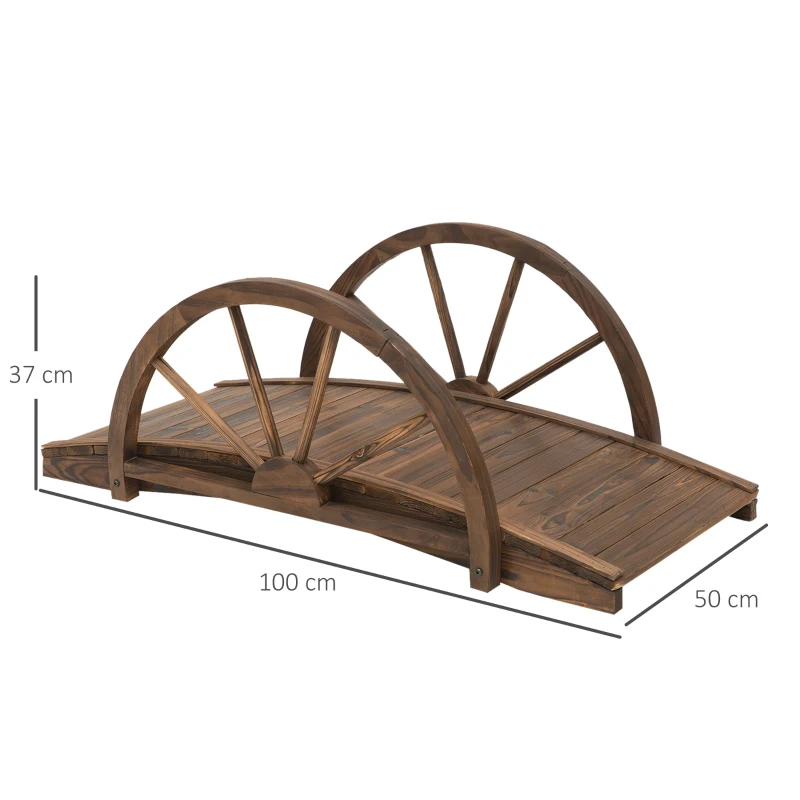 Outsunny Puente de Jardín de Madera 100x50x37 cm con Barandillas Puente de Arco para Decoración Patio Carga 150 kg Carbonizado