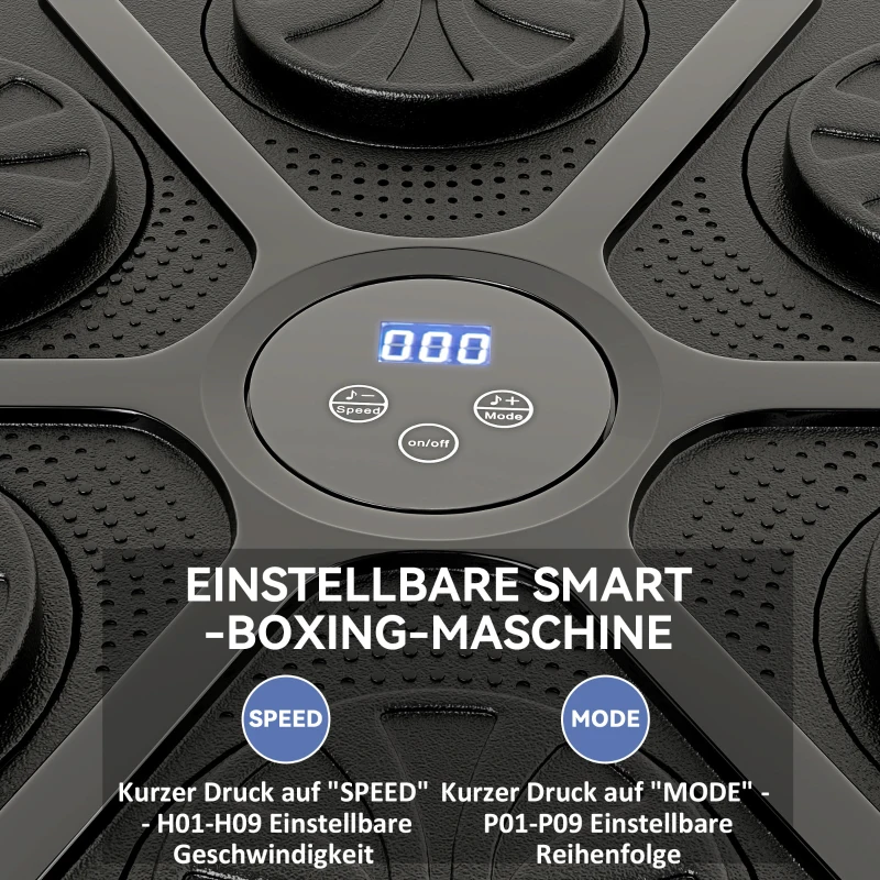 SPORTNOW Muziek Boks Machine, Ritmisch Boksapparaat, 9 Modi, Bluetooth, LED-Lichten, met Bokshandschoenen, Zwart