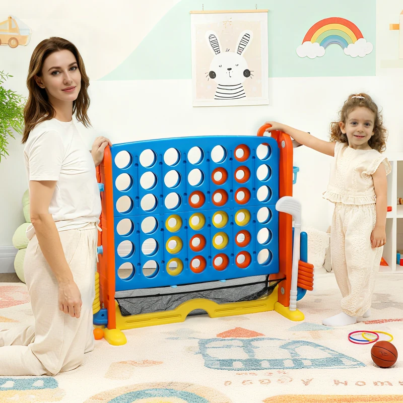 AIYAPLAY 4-in-1 spellenset, Vier op een Rij, in hoogte verstelbaar, netzak, kunststof, kleurrijk