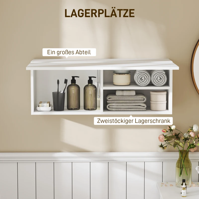 HOMCOM Badkamerkast Hangkast Wandkast met naar boven klappende deur, gasveer, legplank 80 x 25 x 30 cm Wit