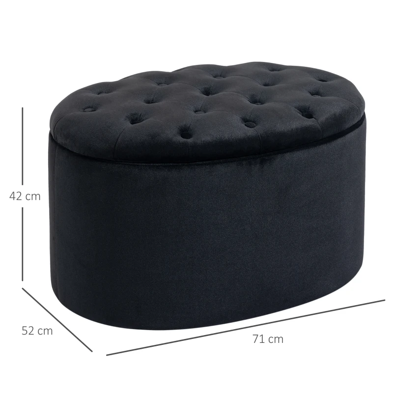 HOMCOM bank gestoffeerde bank met opbergruimte borstbank ovale vorm hal slaapkamer woonkamer fluweelzacht polyester rubber hout zwart 71 x 52 x 42 cm