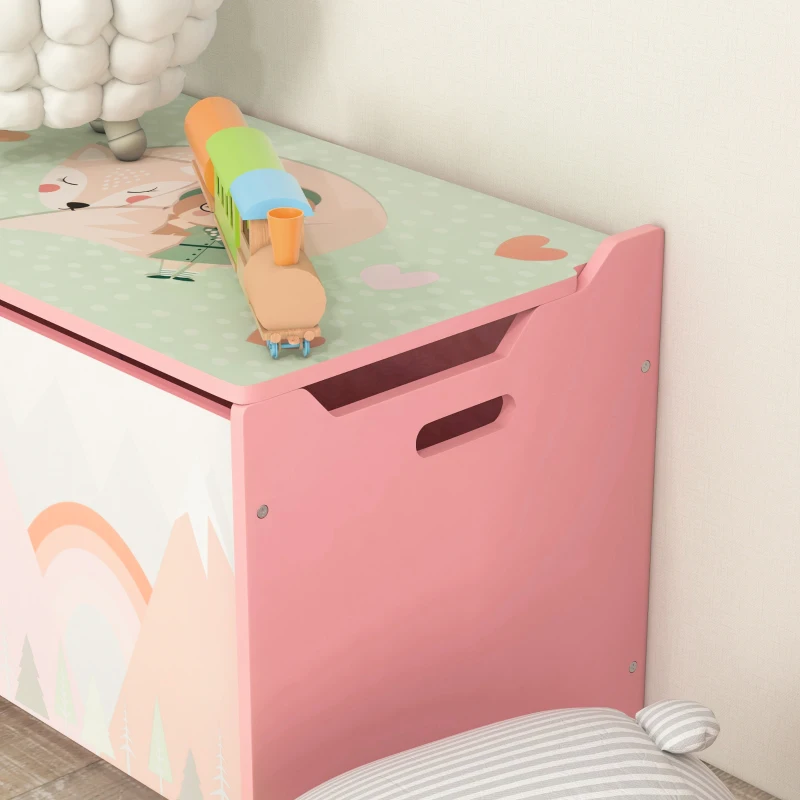 ZONEKIZ Opbergbox met opbergruimte, speelgoedkist met deksel en veiligheidsscharnier, schattig dierenontwerp, 60 x 37 x 39 cm, Roze