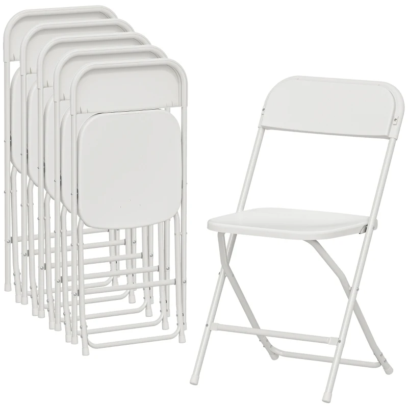 HOMCOM Set van 6 klapstoelen, opvouwbare stoelen met afvoergaten, stalen frame, veelzijdig inzetbaar, wit