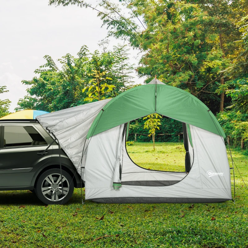 Outsunny SUV Car Tent for Camping, Waterproof PU2000mm, 5 Man Tailgate Tent, 2.4 x 2.1 m, Grey and  Green