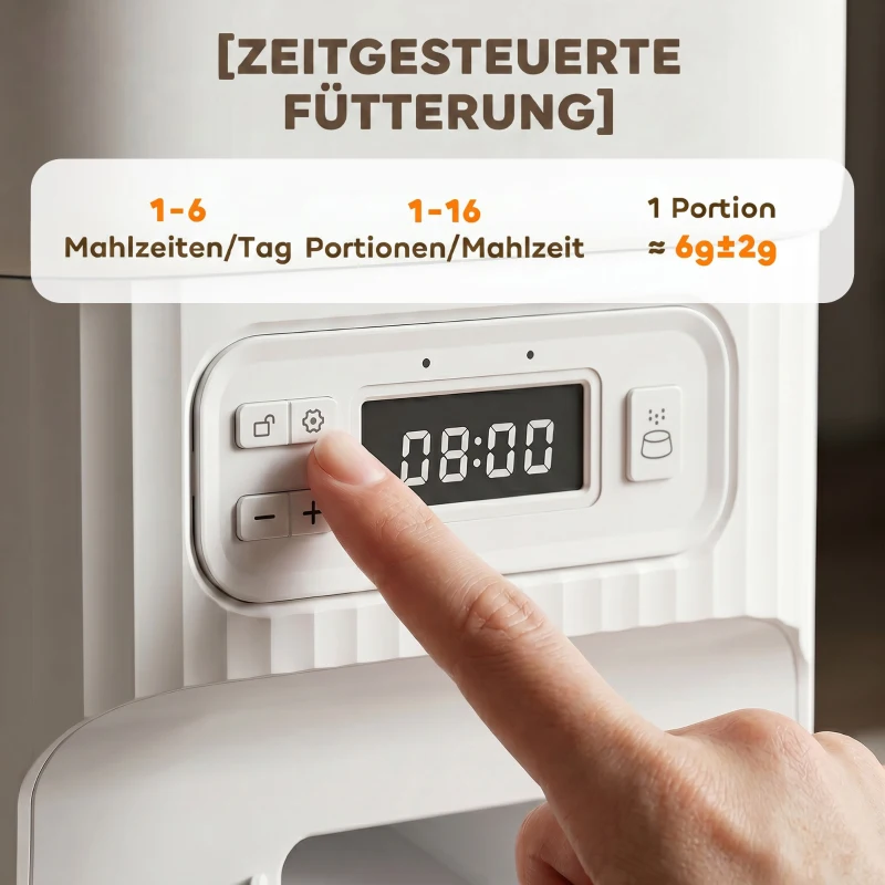 PawHut Automatische Kattenvoerautomaat met Timer, Portiecontrole en 2 Roestvrijstalen Bakken