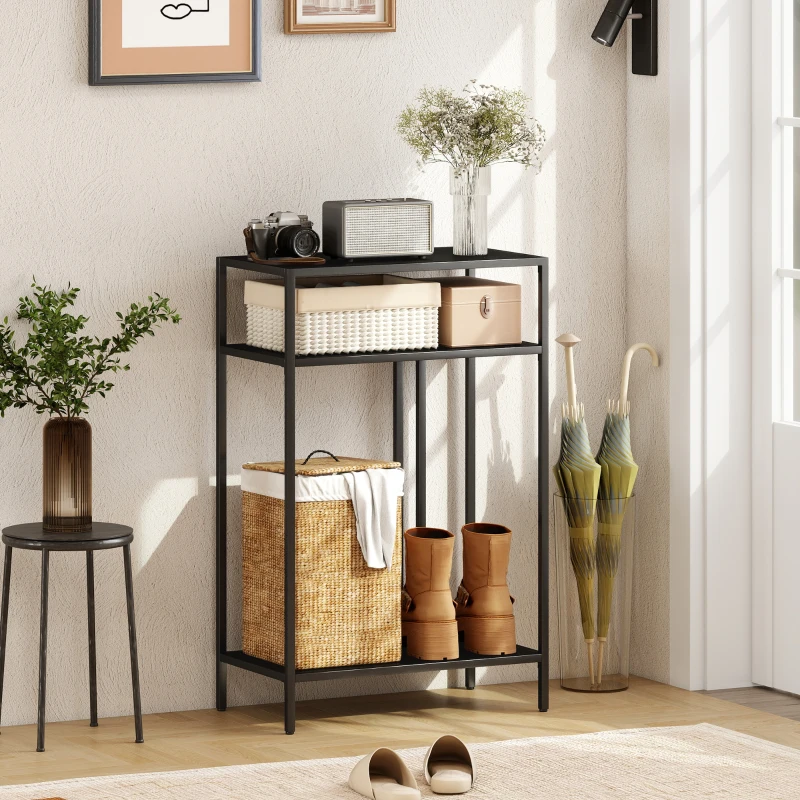 HOMCOM Consoletafel 3 niveaus opbergplanken Smalle Entreetafel Stalen Frame voor Woonkamer Hal 55 cm Zwart