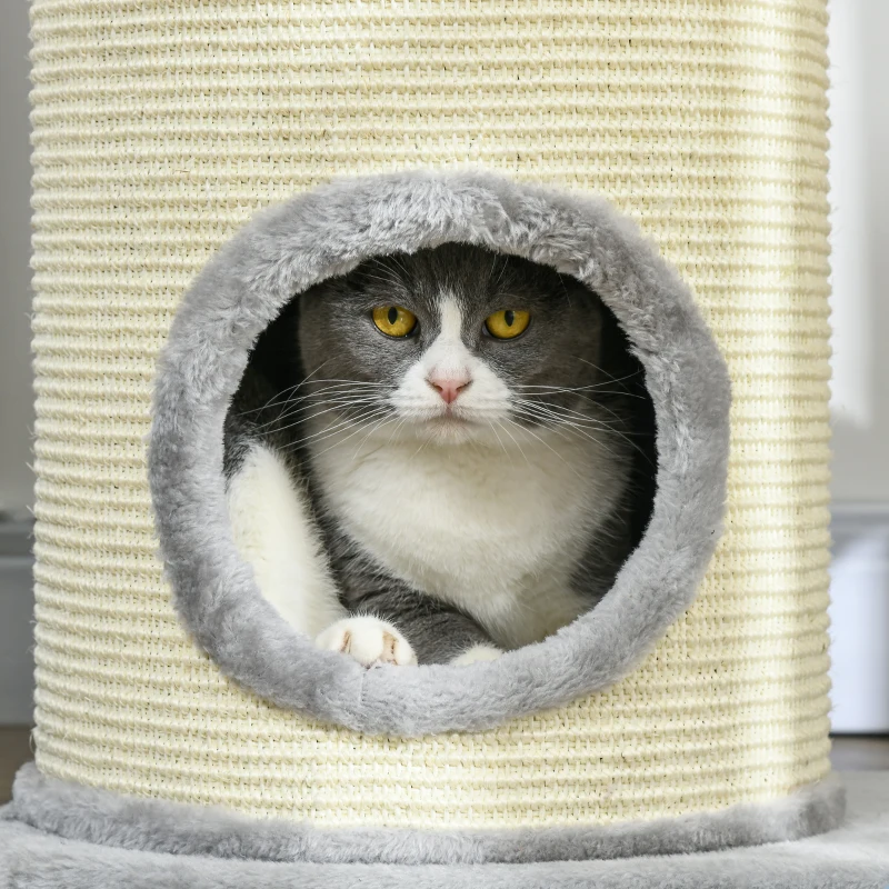 PawHut Krabpaal met Krabton, 1 Kattenbed en Kattenspeelgoed, 59 cm x 35 cm x 100 cm, Grijs
