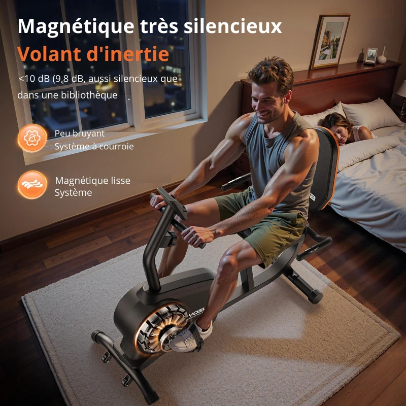 Vélo couché, 16 niveaux de résistance, fonctionnement silencieux, siège réglable, 99x51x114 cm, Noir