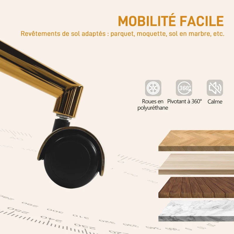 HOMCOM Chaise de bureau, fauteuil de bureau ergonomique réglable en hauteur, siège pivotante, piètement en acier, crème