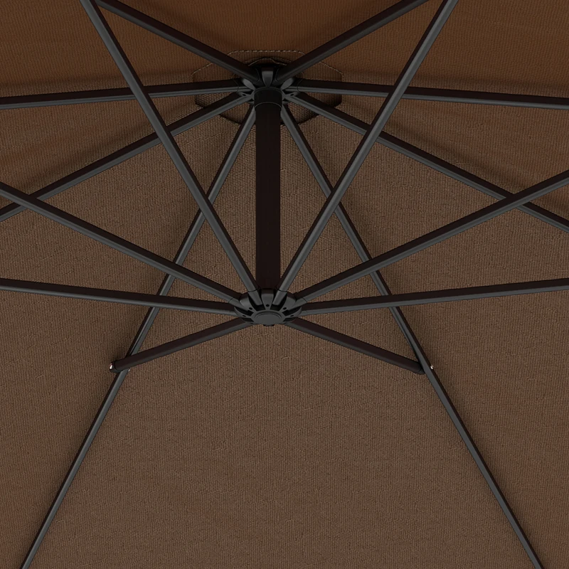 Outsunny afneembare parasol zweefparasol zwengelparasol met handkruk, koffie